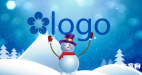 AE模板可爱小雪人举着logo滑着雪奔来的下雪动画