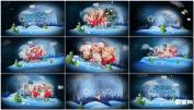 AE模板雪中新年圣诞节卡通动画世界幻灯片相册 月亮下雪星